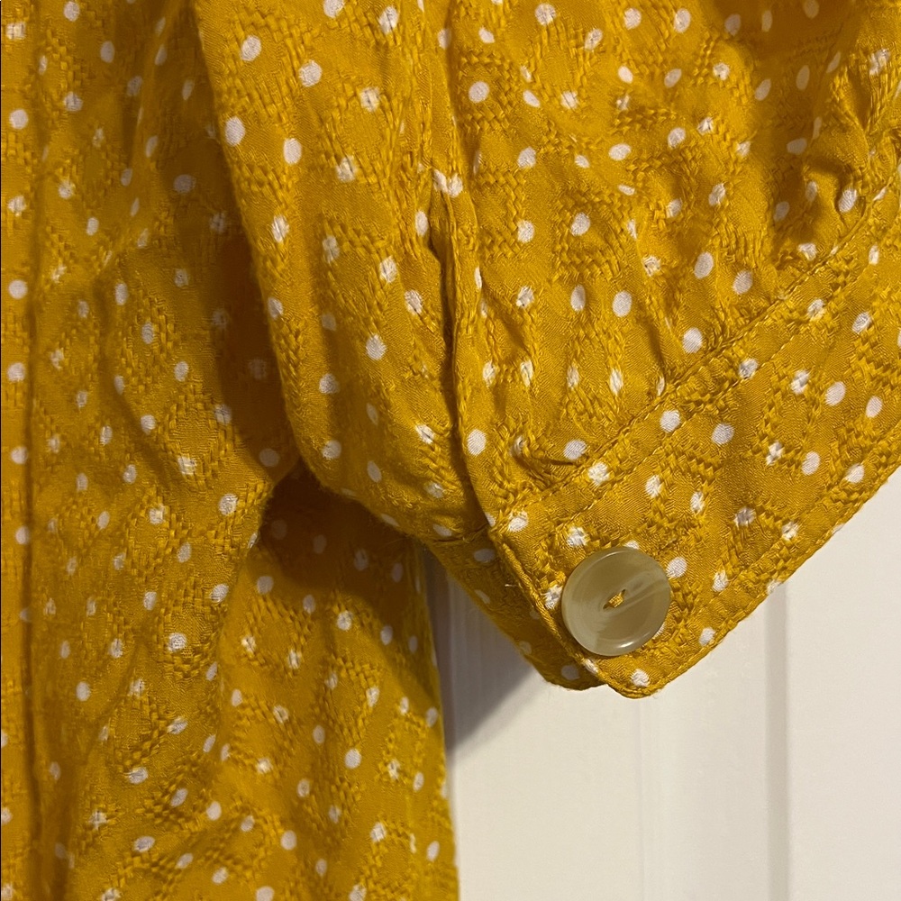 Maeve Mustard Polka Dot Button-Front Blouse - Picture 7 of 8